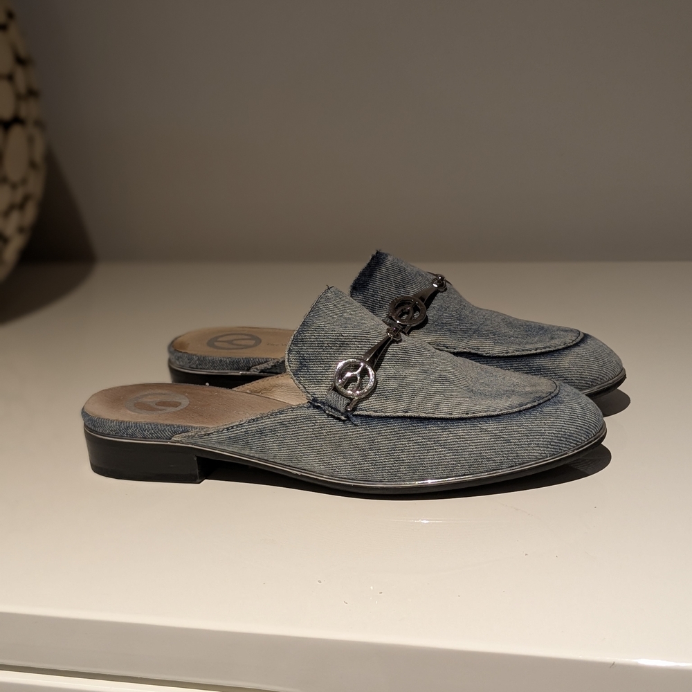 Wishbone Blue Denim Mules with Silver Detailing